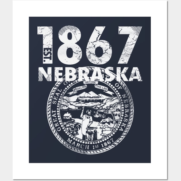 Nebraska State Flag Est 1867 Vintage Distressed Wall Art by E